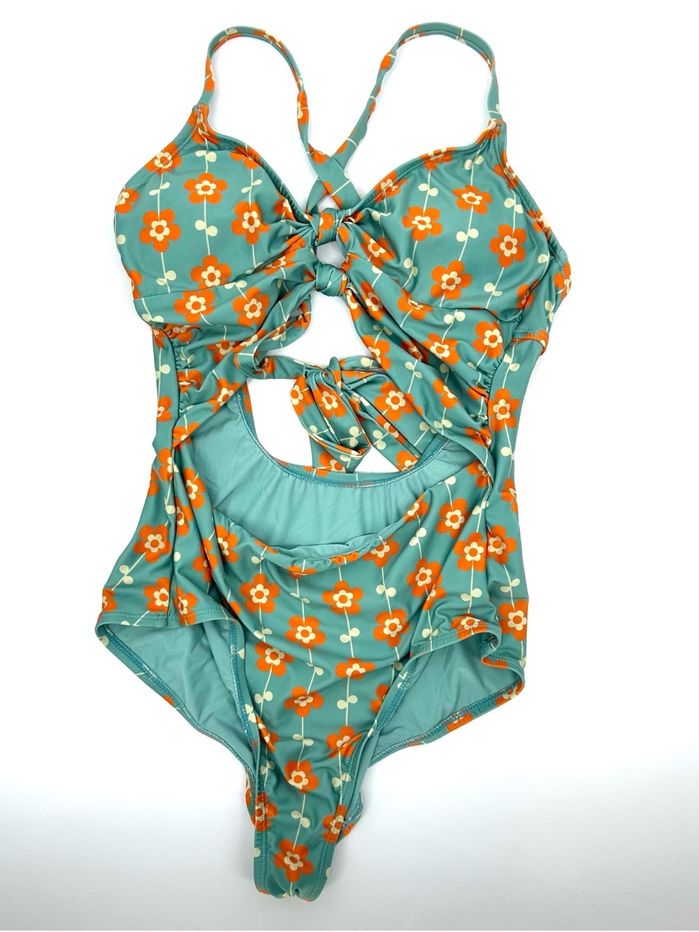 Modcloth Sophia One Piece Swimsuit Cut Out Blue Orange